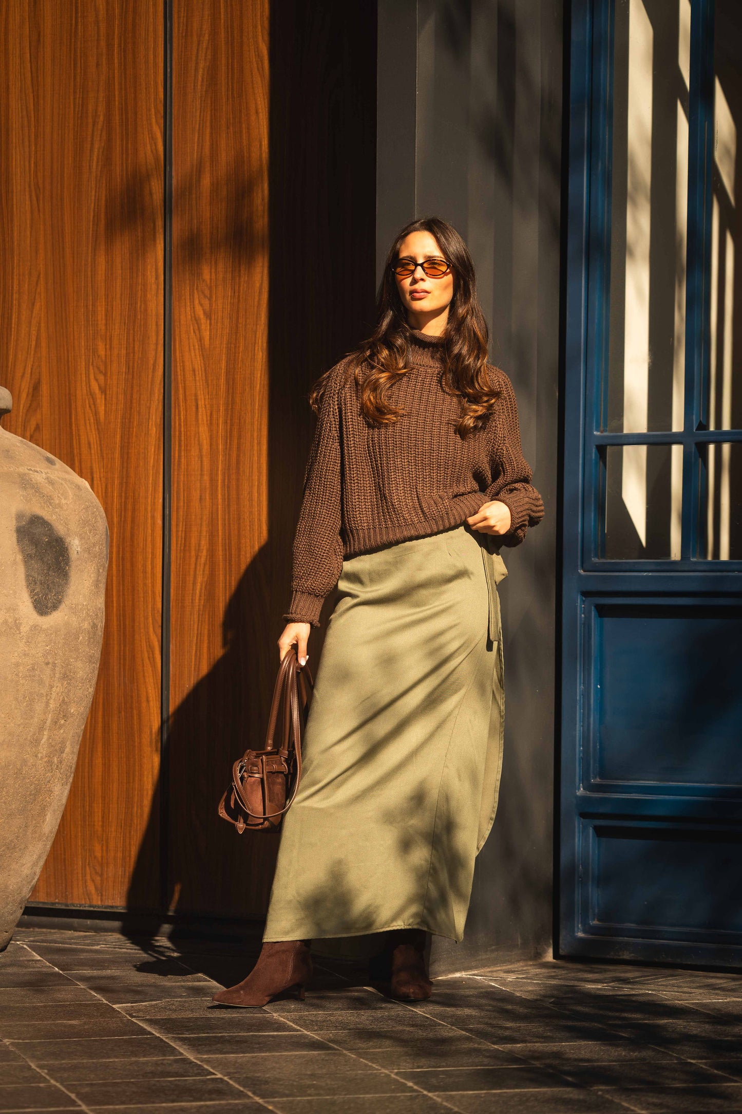Falda larga verde musgo en viscosa - Areia Concepts