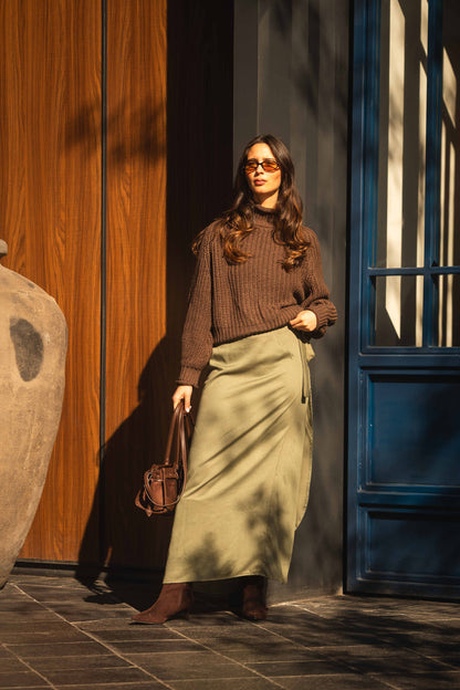 Falda larga verde musgo en viscosa - Areia Concepts