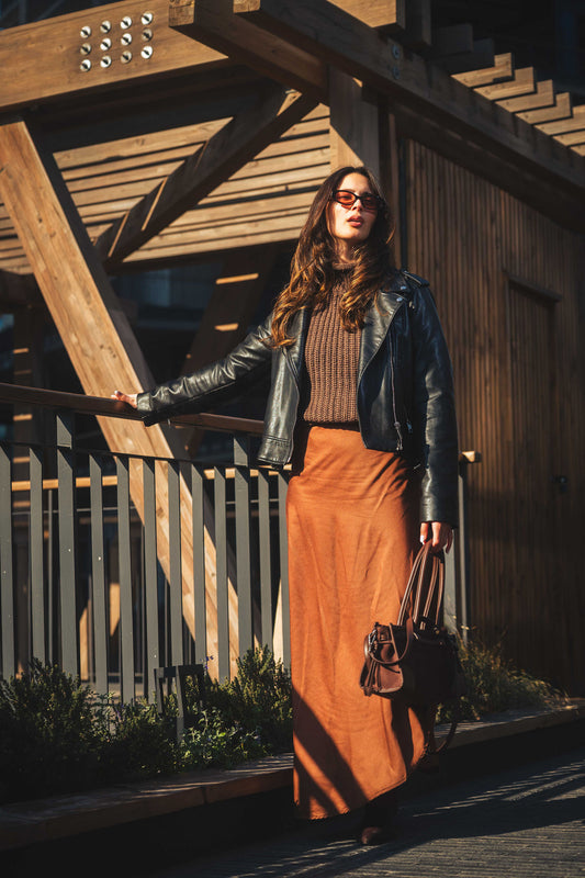 Falda larga café mocca en viscosa - Areia Concepts