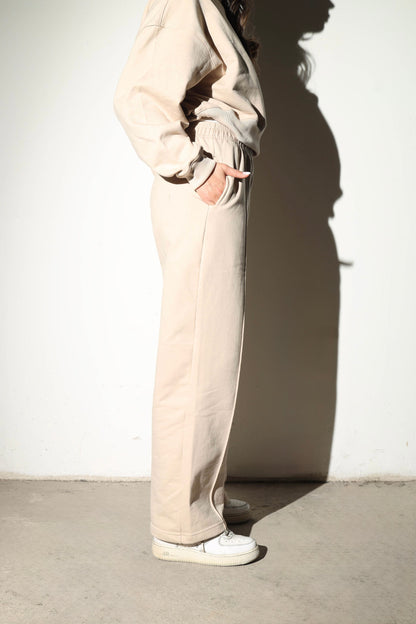 Pantalón wide leg beige arena - detalle pretina elasticada