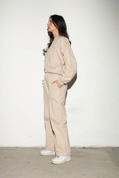 Pantalón wide leg beige arena - vista lateral