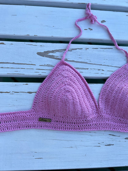 Top crochet rosa pastel - detalle amarras
