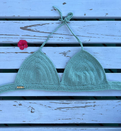 Top crochet verde agua - detalle amarras
